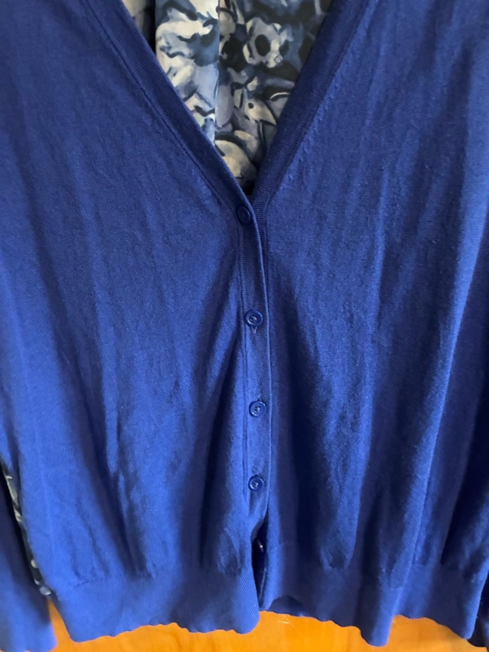 Blue Button Up Cardigan with Floral Back Panel - Picture 3 of 6